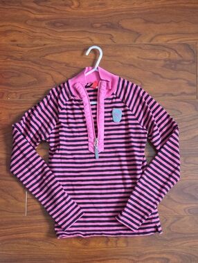 Puma Pink and Black Striped Long Sleeve Top